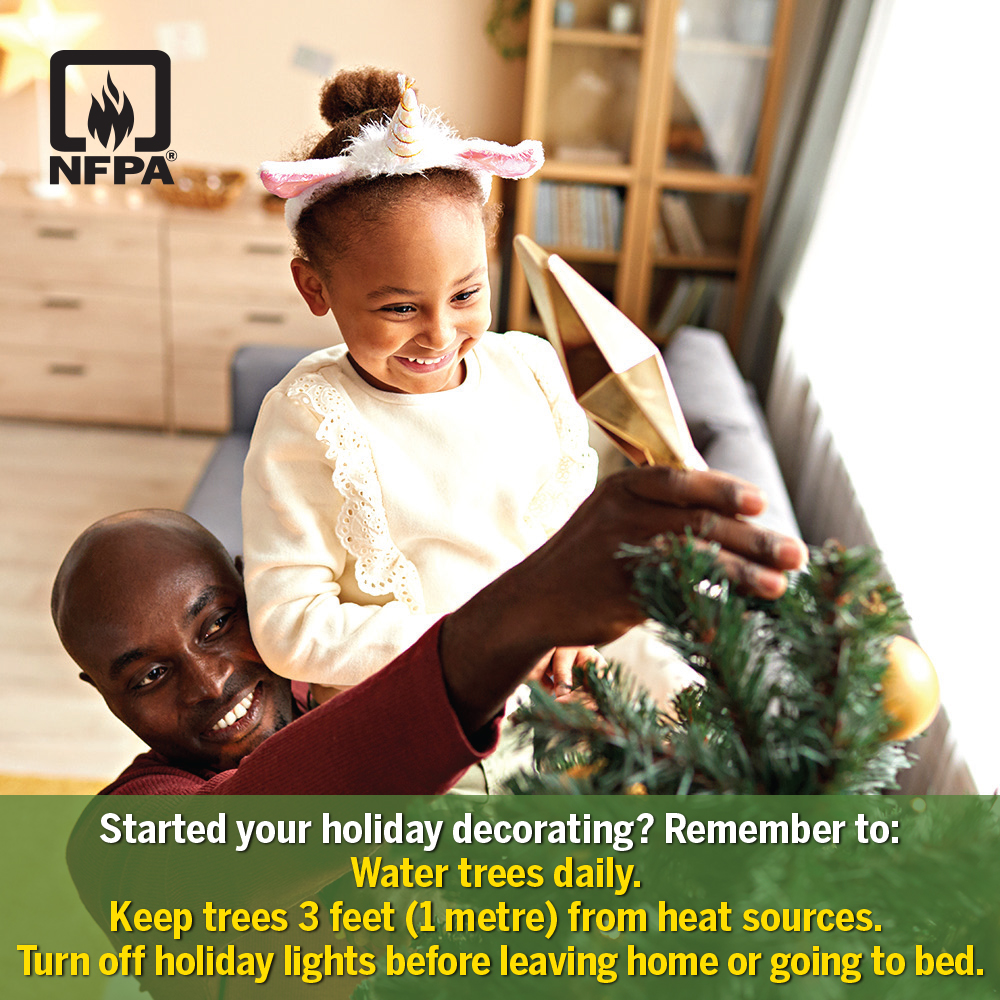 NFPA holiday decorating safety reminder for the tree