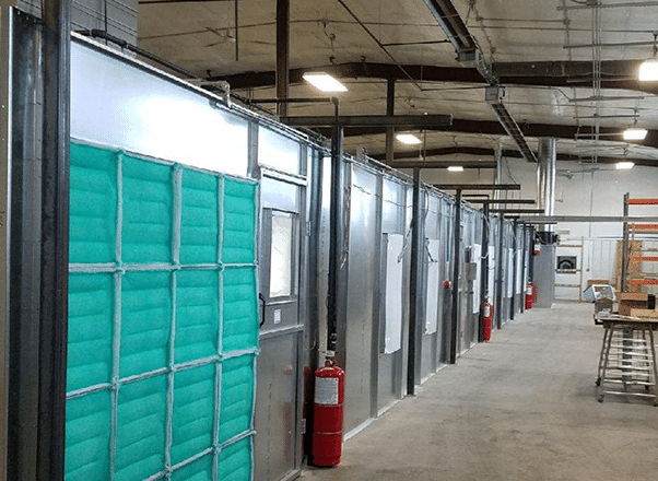 Industrial facility with partitioned rooms