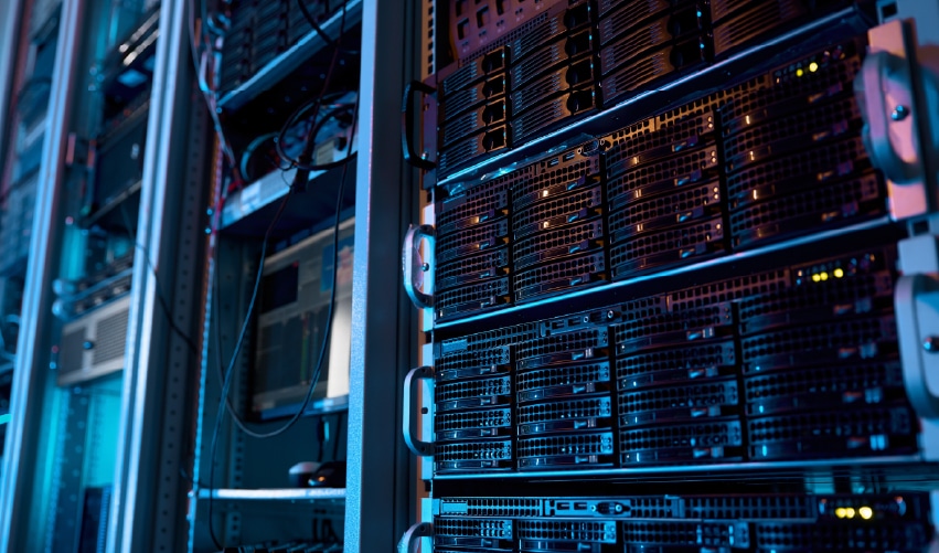 Rows of servers in a data center