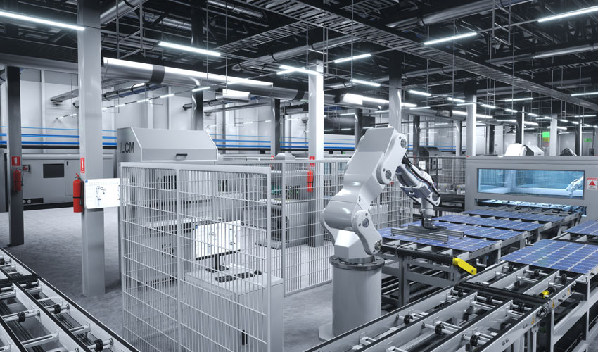 Modern factory with robotic automation