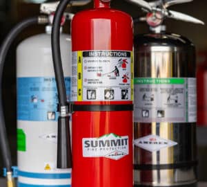 Fire extinguisher label with instructions and class information