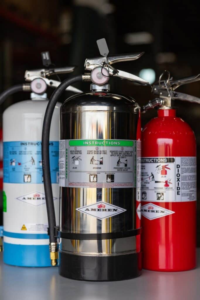 An Amerex portable fire extinguisher labeled as rated for restaurants
